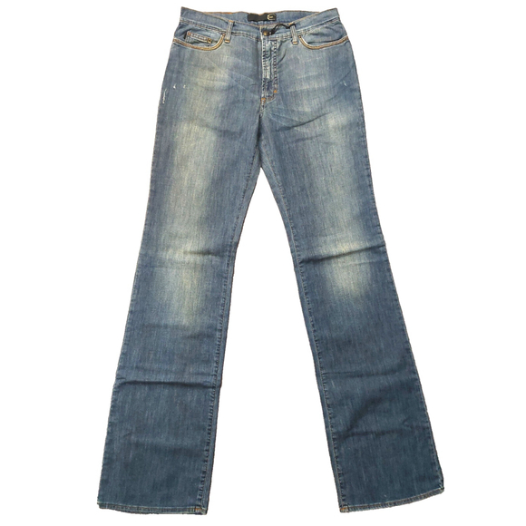 Just Cavalli Faded Distressed Zig Zag Stitch Blue Denim Bootcut Jeans Sz 32 NWT - Picture 3 of 16